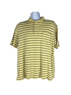 Croft And Barrow Yellow Polo Shirt Mens Large Short Sleeve Striped Cotton Casual